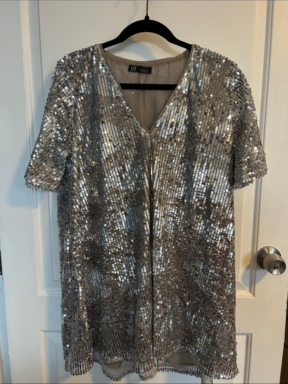 Zara trf collection Silver Sequin V-Neck Tunic Dress